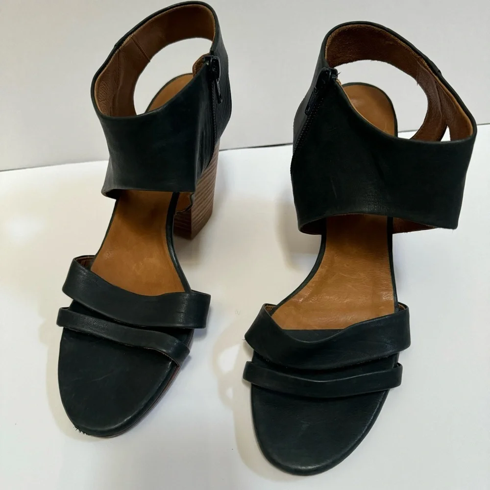 Coclico Cersei Open Toe Blue Leather Block Heel Sandal shoe ankle strap EU40 US9